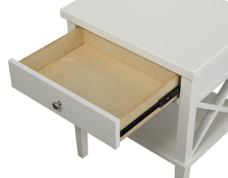 Sunvega Madison White Nightstand with Open Shelf and Full Extension Drawer