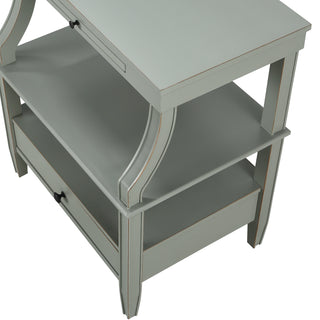 Sunvega Vintage Green Storage Nightstand with Drawer and Pull Out Tray