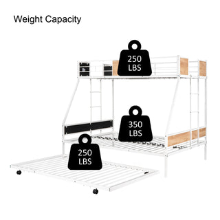 Sunvega Metal Twin over Full Bunk Bed with Trundle and Safety Guardrail