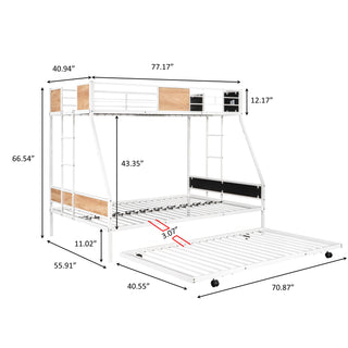 Sunvega Metal Twin over Full Bunk Bed with Trundle and Safety Guardrail