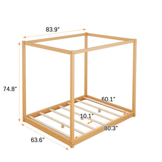 Sunvega White Queen Size Canopy Platform Bed with Support Legs and Sturdy Frame