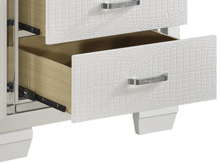 Sunvega Silver Faux Alligator Embossed Nightstand with 2 Dovetail Drawers and LED Lighting