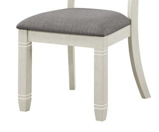 Sunvega Antique White Finish Wooden Bench with Gray Textured Fabric Upholstered Seat