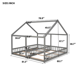 Sunvega Twin Size House Shaped Platform Beds with Safety Guardrails and Roof