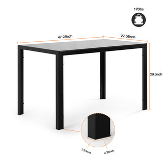 Sunvega 47.25 Inch Tempered Glass Top Dining Table with Metal Frame for 4
