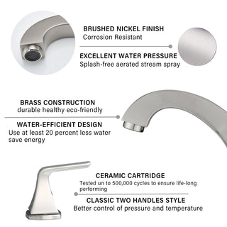 Sunvega Widespread Two Handle Bathroom Faucet with Pop Up Drain Brushed Nickel