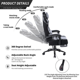 Sunvega Adjustable Swivel Racing Office Ergonomic Video Game Chair with Lumbar Massage