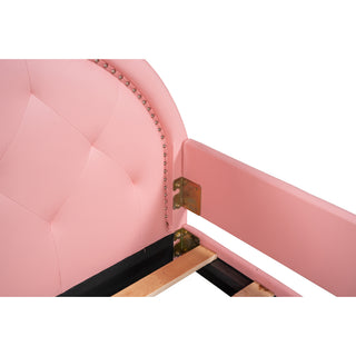 Sunvega Pink Twin Upholstered Daybed with Scalloped Headboard for Kids