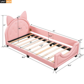 Sunvega Pink Twin Upholstered Daybed with Scalloped Headboard for Kids