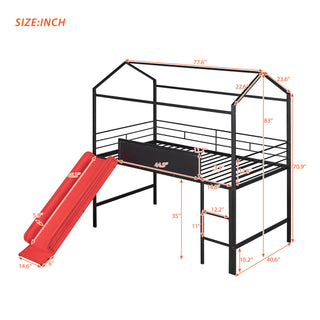 Sunvega Twin Size Metal Loft Bed with Slide and Two-Sided Writable Wooden Board