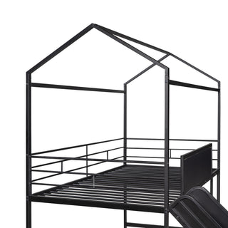 Sunvega Twin Size Metal Loft Bed with Slide and Two-Sided Writable Wooden Board