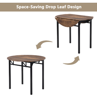 Sunvega Modern Drop Leaf Round Dining Table Set with 2 Chairs for Small Spaces