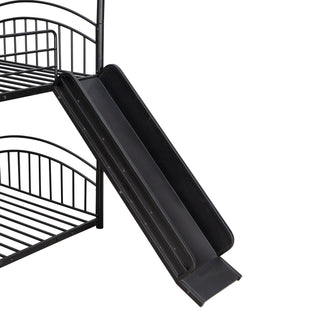 Sunvega Twin Over Twin Metal Bunk Bed With Slide And Removable Playhouse Roof