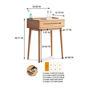 Sunvega 60cm Natural Wood Compact Dresser Bistro Table with Storage Drawer