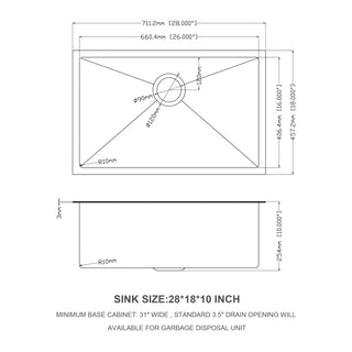 Sunvega 32x19 Inch Undermount Kitchen Sink with Superior Drainage and Soundproofing