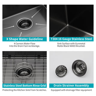 Sunvega 32x19 Inch Undermount Kitchen Sink with Superior Drainage and Soundproofing