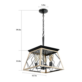 Sunvega Adjustable 4-Light Farmhouse Chandelier for Dining Room Oak