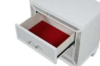 Sunvega Modern Crystal and Mirror Accent 2-Drawer Nightstand in White Finish