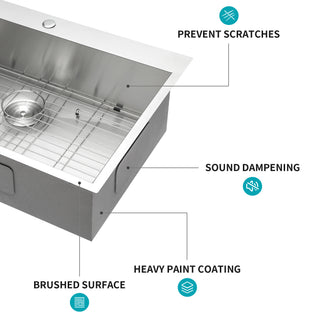 Sunvega 16 Gauge Stainless Steel Topmount Kitchen Sink Basin with Sound Proof Coating