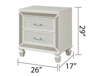 Sunvega Modern Crystal and Mirror Accent 2-Drawer Nightstand in White Finish