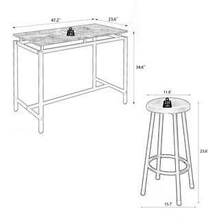 Sunvega 5-Piece Kitchen Counter Height Table Set with 4 Stools, Durable MDF and Iron Frame