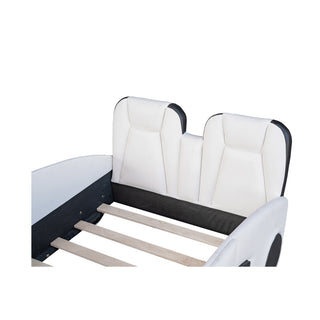 Sunvega Twin Size White Race Car Platform Bed with Wheels for Kids Bedroom
