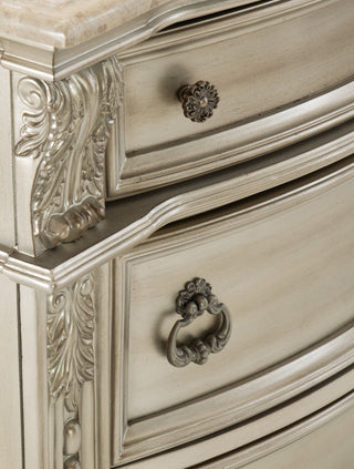 Sunvega Silver Finish European Design Nightstand with Genuine Marble Top