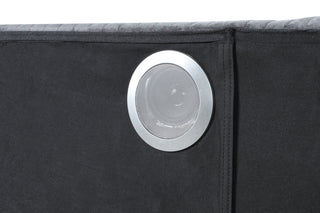 Sunvega Queen Size Upholstered Bed with Electric Fireplace and Bluetooth Speakers in Gray Velvet