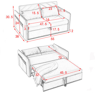 Sunvega 3-in-1 Adjustable Velvet Sleeper Sofa Bed with USB Port and Storage Pockets