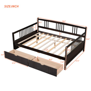 Sunvega Full Size Wood Daybed with Two Drawers for Extra Storage Space, White