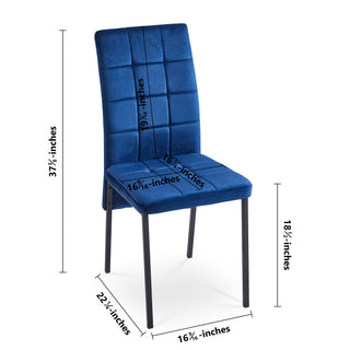 Sunvega Dark Blue Velvet High Back Nordic Dining Chair with Golden Legs Set Of 4