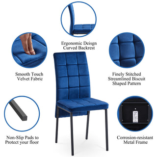 Sunvega Dark Blue Velvet High Back Nordic Dining Chair with Golden Legs Set Of 4