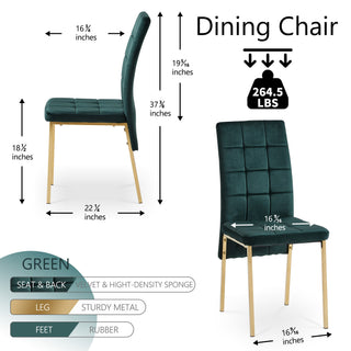Sunvega Dark Blue Velvet High Back Nordic Dining Chair with Golden Legs Set Of 4