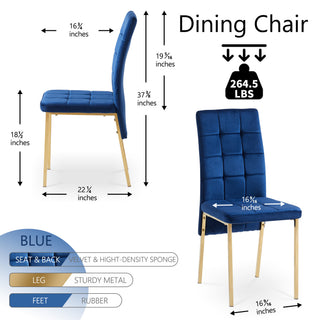 Sunvega Dark Blue Velvet High Back Nordic Dining Chair with Golden Legs Set Of 4