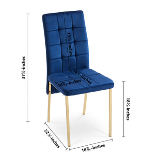 Sunvega Dark Blue Velvet High Back Nordic Dining Chair with Golden Legs Set Of 4