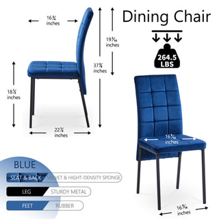 Sunvega Dark Blue Velvet High Back Nordic Dining Chair with Golden Legs Set Of 4