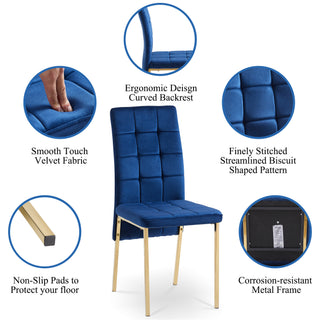 Sunvega Dark Blue Velvet High Back Nordic Dining Chair with Golden Legs Set Of 4