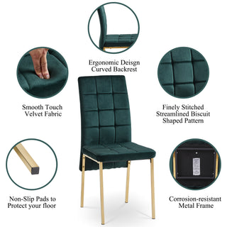 Sunvega Dark Blue Velvet High Back Nordic Dining Chair with Golden Legs Set Of 4