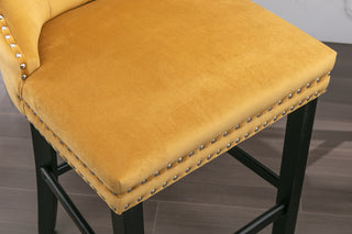 Sunvega Modern Velvet Upholstered Barstools with Button Tufted and Wooden Legs