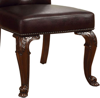 Sunvega Traditional Brown Cherry Solid Wood Tufted Leatherette Side Chairs Set of 2