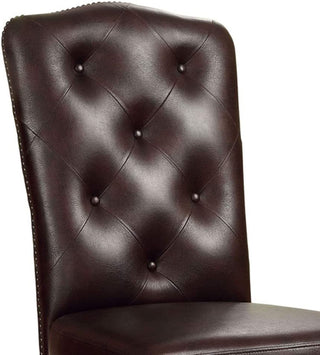 Sunvega Traditional Brown Cherry Solid Wood Tufted Leatherette Side Chairs Set of 2