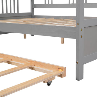 Sunvega Full Size Daybed with Twin Trundle Solid Wood Frame for Living Room