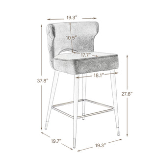 Sunvega Contemporary Velvet Upholstered Counter Height Stool with Gold Tipped Legs