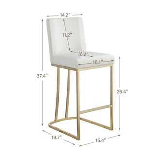 Sunvega Gold Brushed Bar Stools Set of 2 with Back Modern Velvet Fabric
