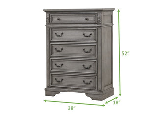 Sunvega Traditional Style 5-Drawer Chest with Rustic Gray Finish for Bedroom
