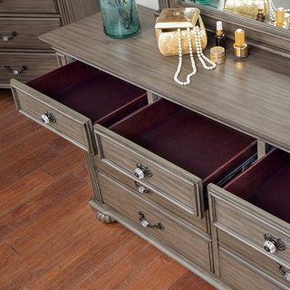 Sunvega Traditional Gray Solid Wood Nightstand with Antique Brass Handles