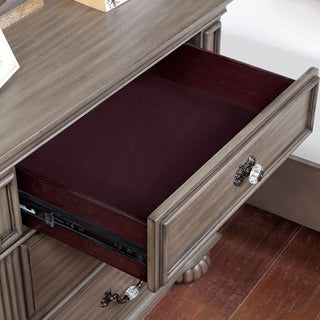 Sunvega Traditional Gray Solid Wood Nightstand with Antique Brass Handles