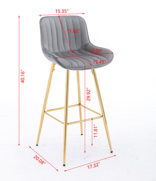 Sunvega 30 inch Set of 2 Blue Velvet Bar Stools with Chrome Footrest and Golden Legs