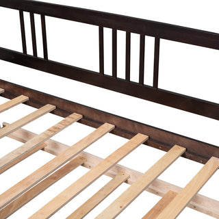 Sunvega Full Size Daybed with Twin Trundle Solid Wood Frame for Living Room