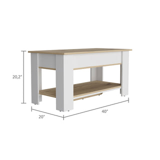 Sunvega Lift Top Storage Table with Metal Hinges in Light Oak and White Finish